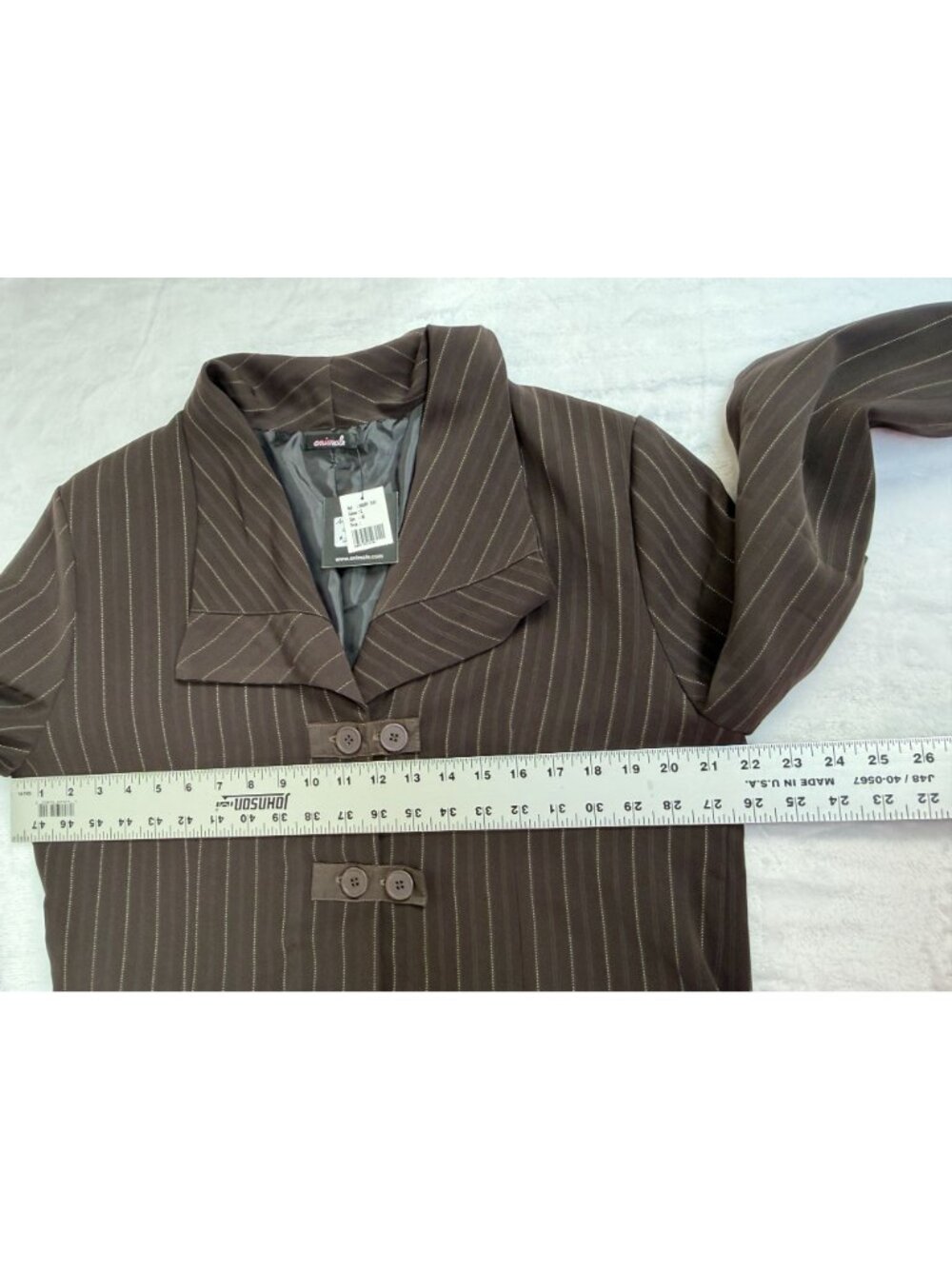 Animale Women's Size 14 Brown Pinstripe Long Coat Jacket Drawstring Hem NWT $238 - Picture 7 of 7